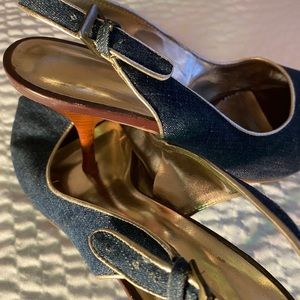 Ladies Denim Step  In Open Toe pumps size 8